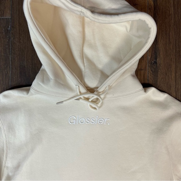 Glossier Limited Edition Embroidered Cream Hoodie SZ SM - Picture 3 of 7
